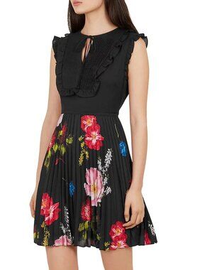 Ted Baker Romanna Berry Sundae Black Floral Dress Size US 6